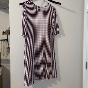 Maroon and white casual striped xl dress